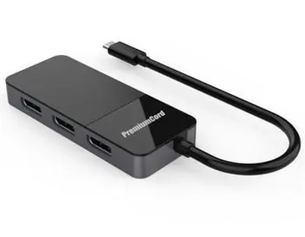 PremiumCord adaptér USB-C na 3x DisplayPort 1.4 MST / Adaptér / 8K / rozšírenie, zrkadlenie, duplikácia (8592220019563)
