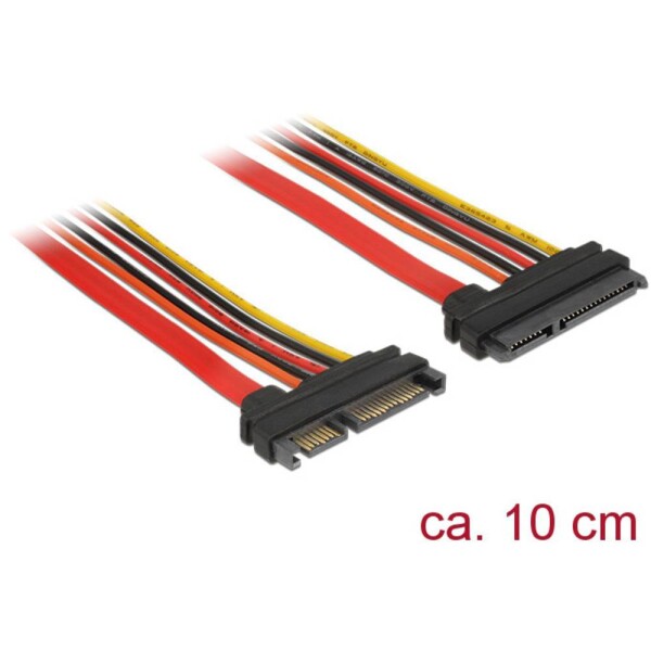 DeLock Predlžovací kábel SATA 22 pin (M) - SATA 22 pin (F) 10cm červená (84917)