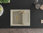 MEXEN/S MEXEN/S - Enzo granitový drez 1 s odkvapkávačom 576x465 mm, béžová,+ zlatý sifón 6506571005-69-G