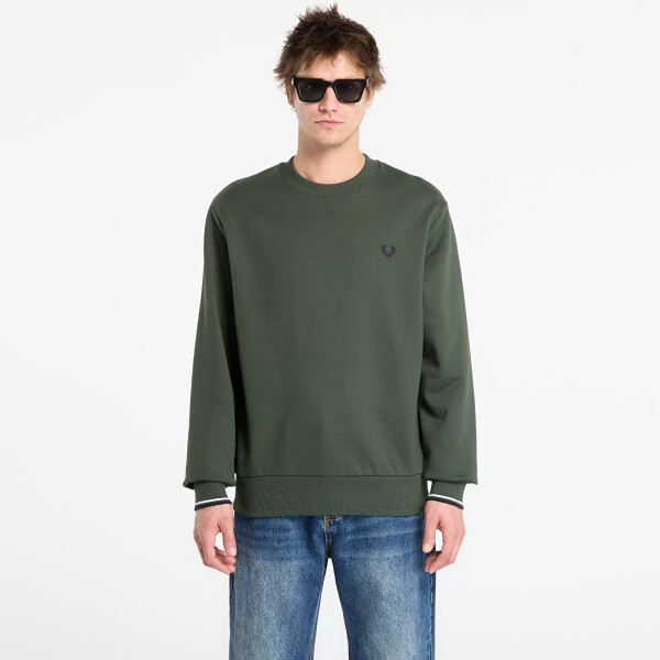 Mikina FRED PERRY Crew Neck Sweatshirt Court Green/ Snow White/ Navy S