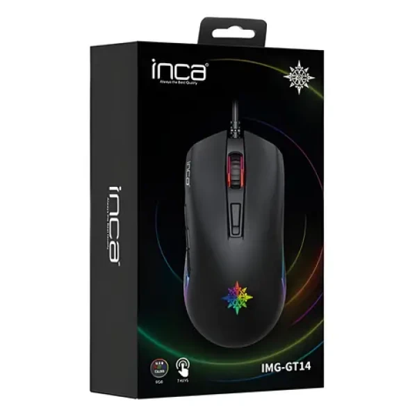 Inca IMG-GT14 čierna / drôtová herná myš / optická / 3600 DPI / 7 tlačidiel / RGB / USB-A / 1,5 m (IMG-GT14)
