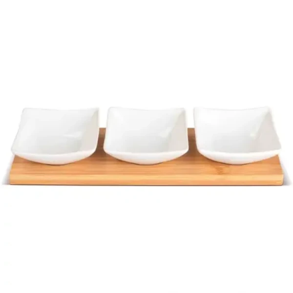 Lamart Bamboo Sada Servírovacie misky 3ks biela-hnedá / 26 x 8cm / porcelán-drevo (8590669368600)