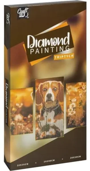 CRAFT ID Diamantové maľovanie na ráme Pes triptych 40x20 cm + 30x20 cm