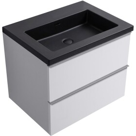 CERANO - Kúpeľňová skrinka Velora - biela matná, úchytka chróm + umývadlo z lit. mramoru Ovo - čierna matná - 70,5x58x46,5 CER-979946