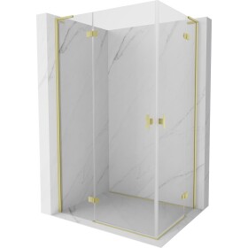 MEXEN/S - Mist-H L Duo sprchovací kút dvere krídlové 120 x 75, transparent, zlato kartáčovaná 8A5L-120L-075P-55-00