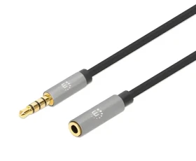 Manhattan Aux 3,5 mm / Predlžovací audio kábel / Jack 3,5 mm samec-samica / 3 m / čierna, strieborná (356046)