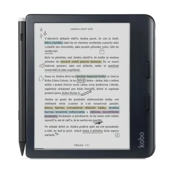 Kobo Libra Colour + stylus čierna / Čítačka e-kníh / 7" / E-ink / 1264×1680 / 32GB / Wi-Fi / BT / USB-C (N428-KU-BK-K-BU)