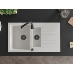 MEXEN/S MEXEN/S - Matias granitový drez 1.5 s odkvapkávačom 900x505 mm, biela, + čierny sifón 6502901505-20-B
