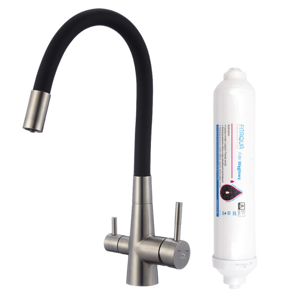 Laveo - Riveco - drezová batéria stojanková s elastickým ramenom + filter, kartáčovaná oceľ BRIB768D