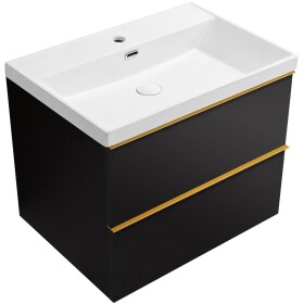 CERANO - Kúpeľňová skrinka Velora - čierna matná, úchytka zlatá - keramické umývadlo Viano - 60,9x67,5x46,5 CER-555642