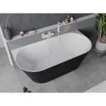 MEXEN/S - Oval Slim voľne stojaca vaňa nástenná 170 x 80, biela/čierna, sifón a prepad biela 52661708075-20