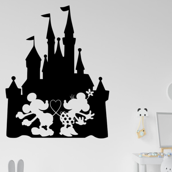 Veselá Stena Samolepka Zamilovaní Mickey a Minnie na Zámku Farba: čierna, Veľkosť: 60 x 47 cm