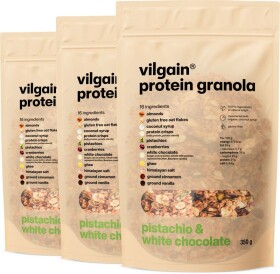 Vilgain Protein Granola – 3× Pistácie, biela čokoláda a brusnice 350 g