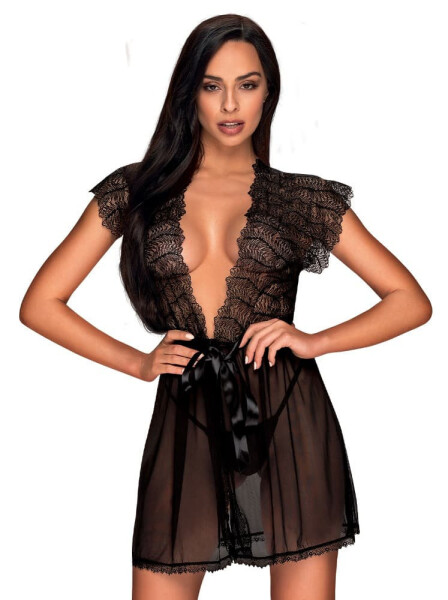 Sexi župan Romanesa peignoir - Obsessive S/M černá