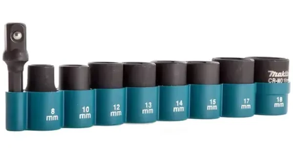 Makita Sada nástrčných kľúčov 9 ks / 8-18 mm / adaptér 3/8" - 1/4" (E-16639)