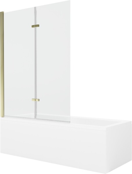 MEXEN/S - Cubik obdĺžniková vaňa 160 x 70 cm s panelom + vaňová zástena 120, transparent, zlatá 550316070X9212025000
