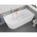 MEXEN/S - Silo voľne stojaca rohová vaňa pravá reliéf 170 x 80, biela, sifón a prepad meď kartáčovaná 52891708000P-65