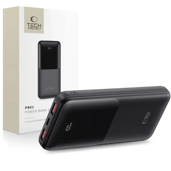 Tech-Protect PB01 čierna / Powerbanka / 10000 mAh / 22.5W