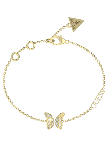 Guess Slušivý pozlátený náramok s motýlikom Chrysalis JUBB04110JWYG 18,5 cm