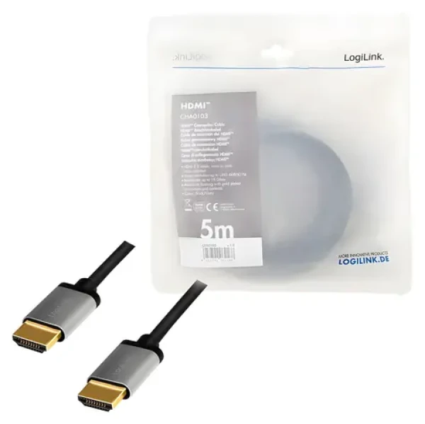 LogiLink HDMI 2.0 čierna / HDMI kábel / 4K/60Hz / pozlátené konektory / 5 m (CHA0103)