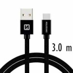 SWISSTEN TEXTILE dátový kábel USB - USB-C 3m čierna (71527900)