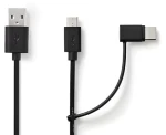 Nedis USB-A - Micro-B/USB-C čierna / USB kábel / 2v1 / USB 2.0 / 480 Mbps / 1 m (CCGL60610BK10)