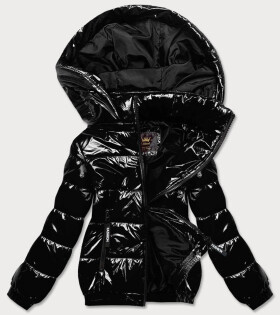 Čierna lesklá dámska bunda so sťahovacím lemom (LD7250) odstíny černé S (36)