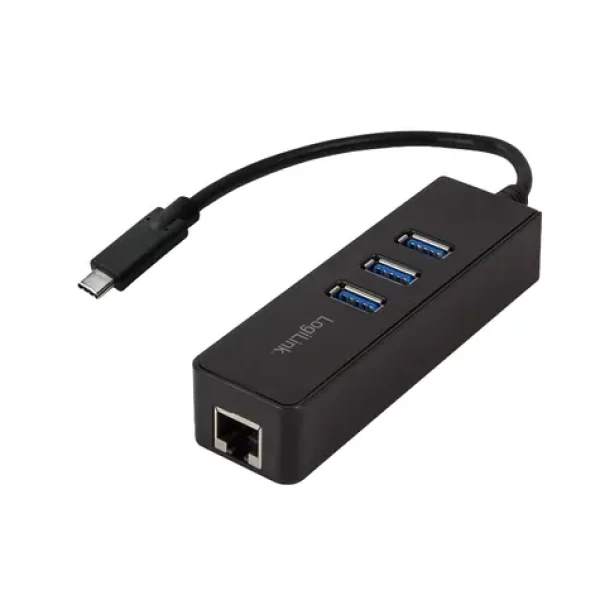 LogiLink USB-C hub čierna / USB-C hub / 3x USB-A / RJ45 Gigabit / USB 3.2 Gen1 (UA0283)