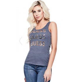 GUESS tielko Lauren Sequin Logo Tank modré XS Modrá