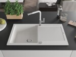 MEXEN/S MEXEN/S - Leo granitový drez 1 s odkvapkávačom vrátane batérie Flora, biela 6501-20-670401-02
