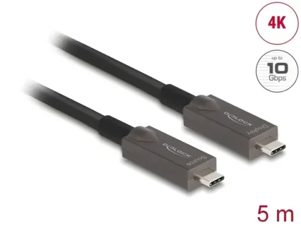 DeLock Aktívny optický kábel USB-C - USB-C 5 m čierna / Kábel / DP Alt Mode / 4K / PD (84146)
