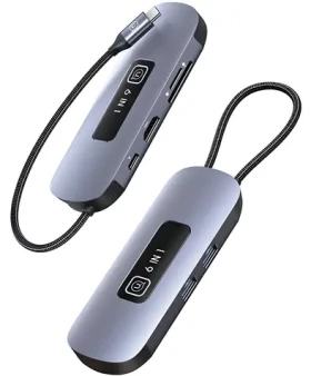 USAMS US-SJ642 sivá / USB-C hub / 6v1 / 2x USB 3.0 / SD / TF / HDMI 4K / PD 100W (SJ642HUB01)