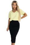 665-1 Dámska bavlnená blúzka s krátkym výstrihom do V - maslovo žltá UNI