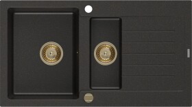 MEXEN/S MEXEN/S - Matias granitový drez 1.5 s odkvapkávačom 900x505 mm, čierna / zlatá metalik, + zlatý sifón 6502901505-75-G