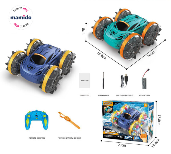 Mamido Mamido Obojstranné autíčko na diaľkové ovládanie obojživelné ovládanie gestami rúk do vody 2 ovládače modré MT1394