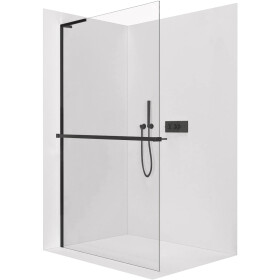CERANO - Sprchová zástena Walk-in Onyx L-ľavá vzpera - 8 mm + polička / držiak na uteráky - čierna matná, transparentné sklo - 120x200 CER-8050BD806