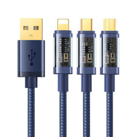 Joyroom S-1T3015A5 Nabíjací kábel 3v1 USB-A (M) - USB-C + MicroUSB + Lightning (M) 3.5A 1.2m modrá (S-1T3015A5 1.2m Blue)