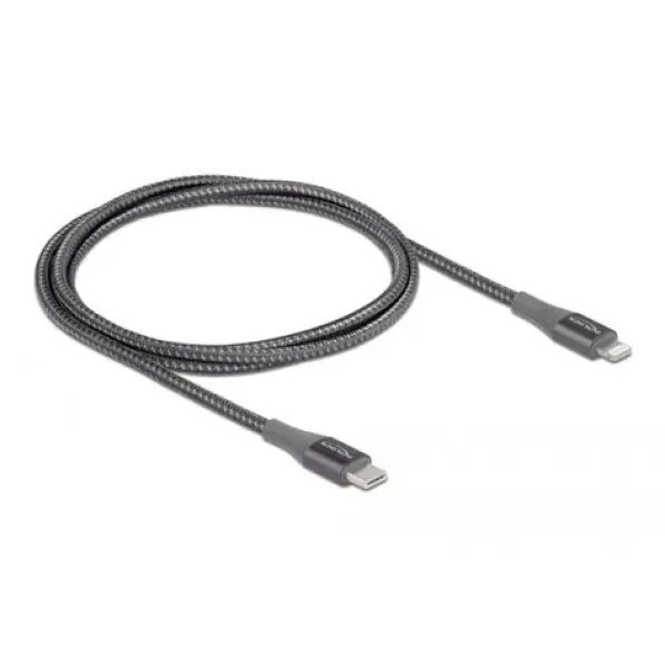 DeLock šedá / Dátový a nabíjací kábel / USB-A / Lightning / 1 m (86631)
