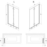 MEXEN - MIST vaňová zástena 130x150 cm 6mm 2-s, čierna, číra, pravá 8A9-130-002-70-00-P