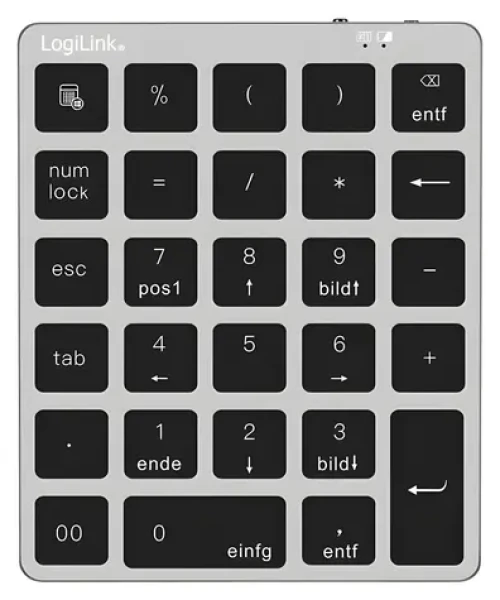 Numerická bezdrôtová klávesnica šedá / Numerická bezdrôtová klávesnica / Bluetooth 5.0 / 28 kláves / dobíjacie batérie (ID0212)
