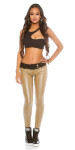 Sexy KouCla Leather look pants with fabric collar BEIGE