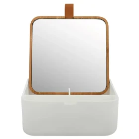 Spirella ALAIS zrkadlo so šperkovnicou 13.8 x 13.8 cm biela / plast / bambus (7610583204936)