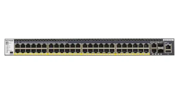 Netgear M4300-52G-PoE+ / Prepínač / 48x Gigabit PoE+ / 2x 10GE RJ45 / 2x 10GE SFP+ / L3 riadený (GSM4352PA-100NES)