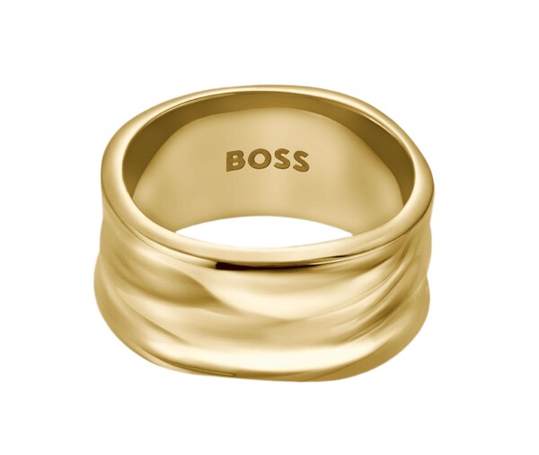 Hugo Boss Výrazný pozlátený prsteň pre ženy Ripple 1580775 58 mm