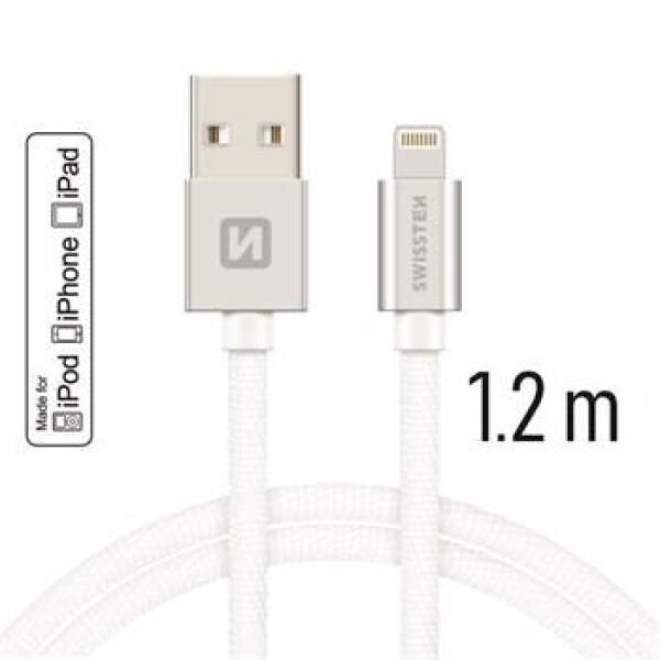 SWISSTEN TEXTILE dátový kábel USB - Lightning MFi 1.2m strieborná (71524203)