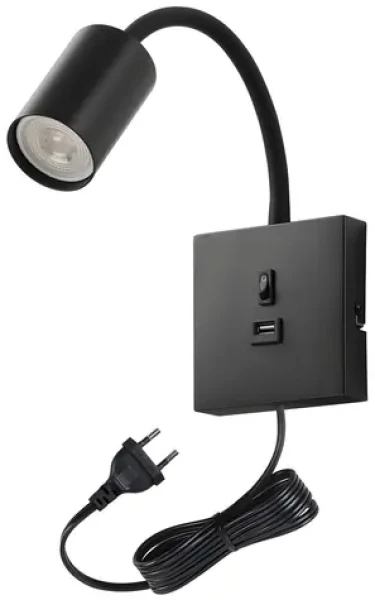 Immax PUNTO čierna / Flexibilné nástenné svietidlo / GU10 / 9W / USB / vypínač (08295L)