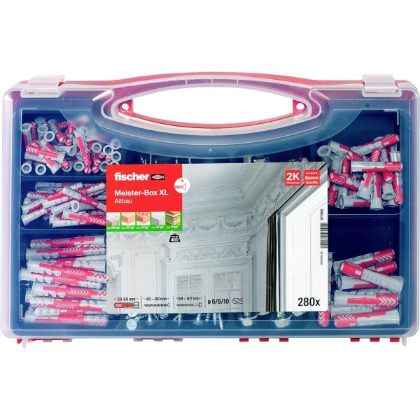 Fischer Meister-Box XL Altbau + S box s výberom hmoždiniek 30 mm, 40 mm, 50 mm, 65 mm, 80 mm 577865 280 dielov; 577865