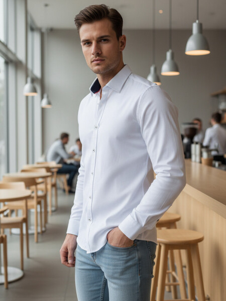 Pánska elegantná hladká biela košeľa SLIM FIT FashionStreet DX2618 L