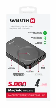 Swissten 22013975 POWER BANK 5000 mAh čierna / Power Bank / 20W / USB-C / Qi (22013975)