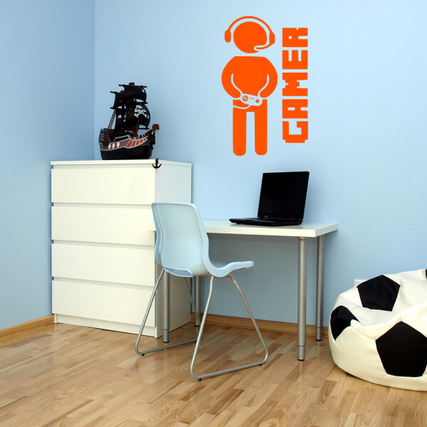 Veselá Stena Samolepka Gamer Farba: oranžová, Veľkosť: 60 x 37 cm